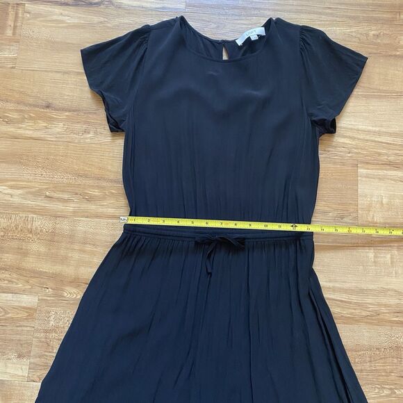 LOFT S Black Godet Flounce Ruffle Viscose Blouson Pleated Swing Dress Whimsigoth - Picture 13 of 16